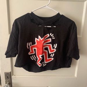 Keith Haring cropped tee with neck details